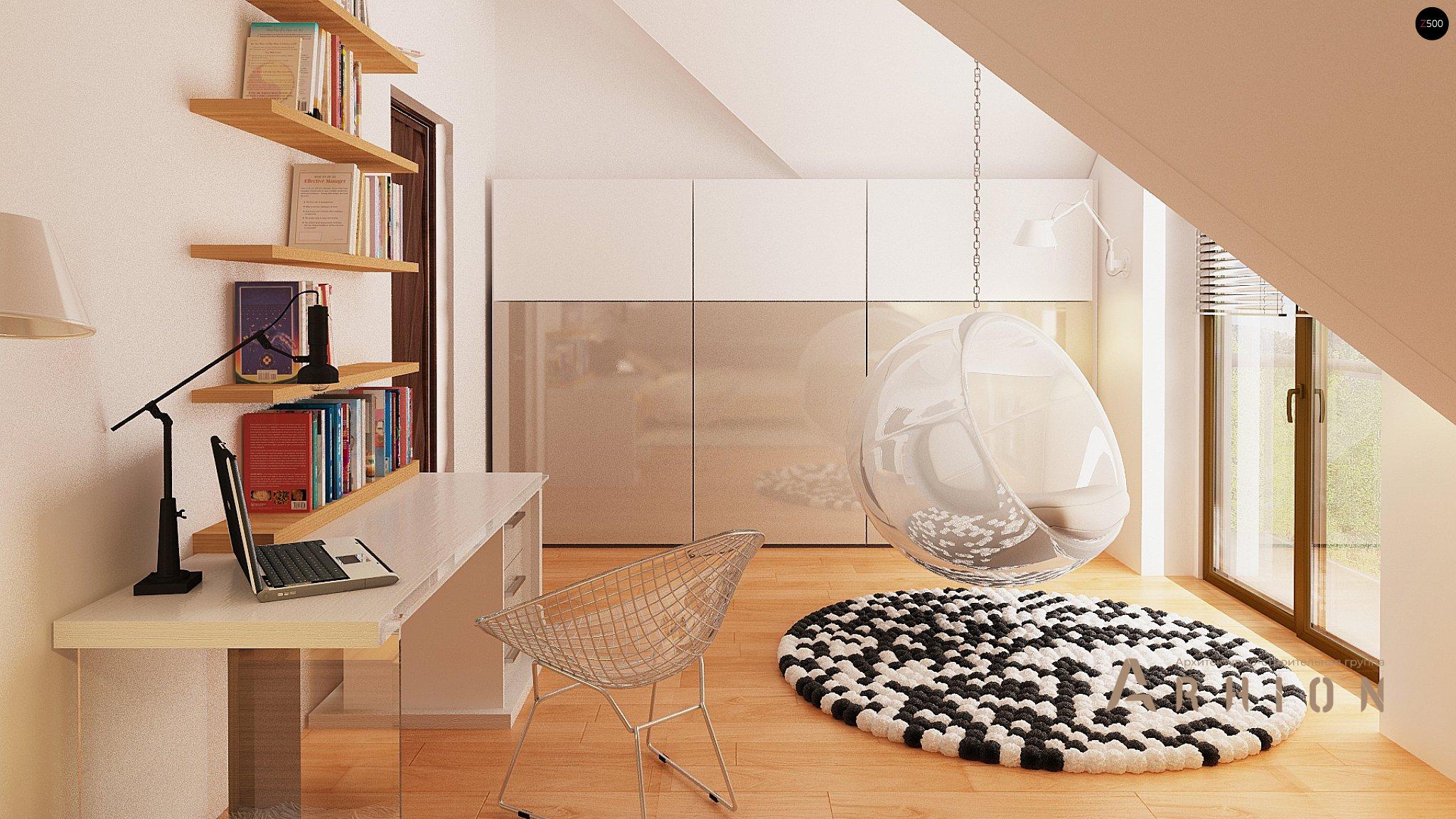 10. Проект одноэтажного дома в современном стиле с четырехскатной, Z270 A, площадью - 239 кв c мансардой, терассой, балконом, гаражом